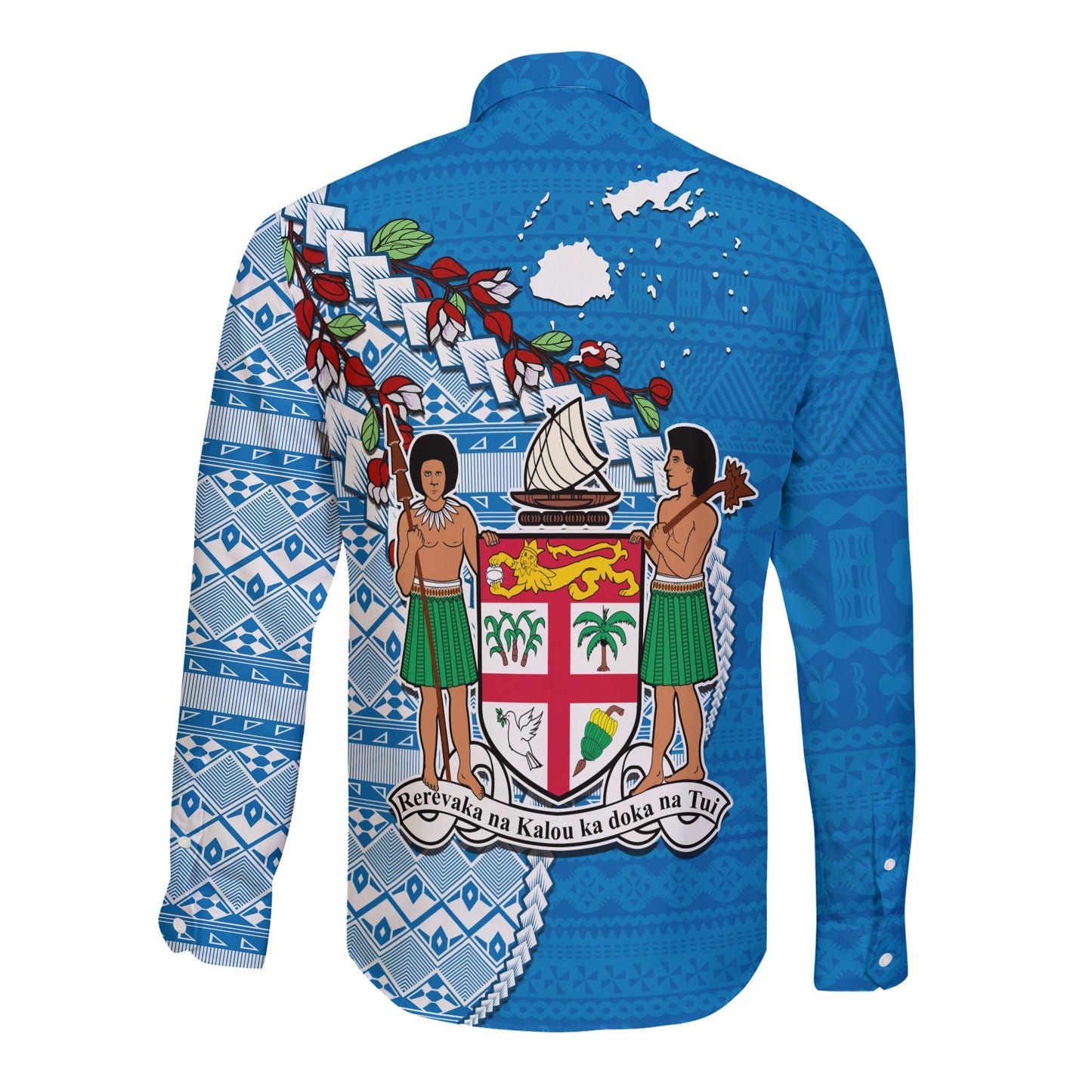 Fiji Long Sleeve Button Shirt Fijian Drua Mix Tagimaucia Flower Blue Style