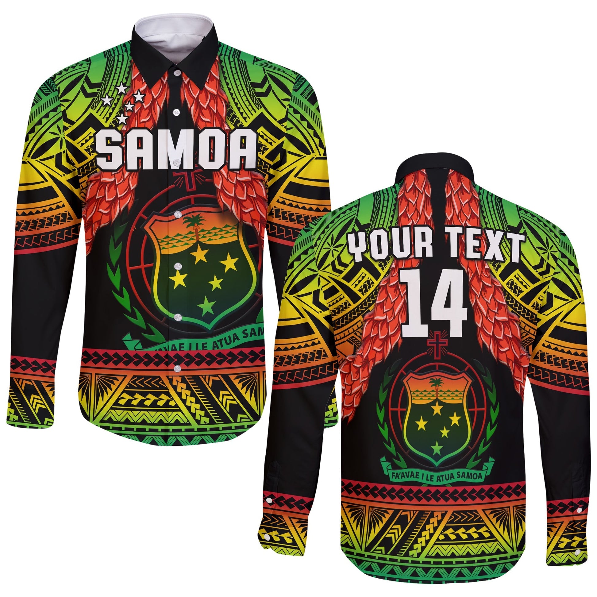 (Custom Text And Number) Samoa Rugby Long Sleeve Button Shirt Teuila Torch Ginger Gradient Style