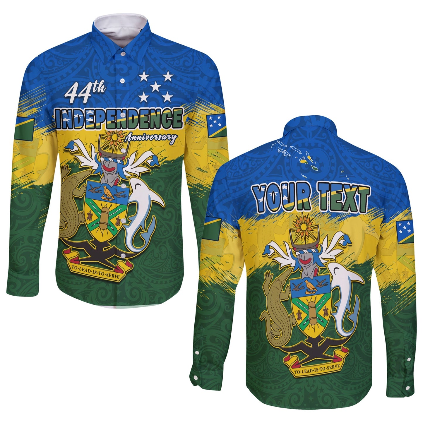 (Custom Personalised) Solomon Islands Long Sleeve Button Shirt Happy 44th Independence Anniversary Polynesian Pattern
