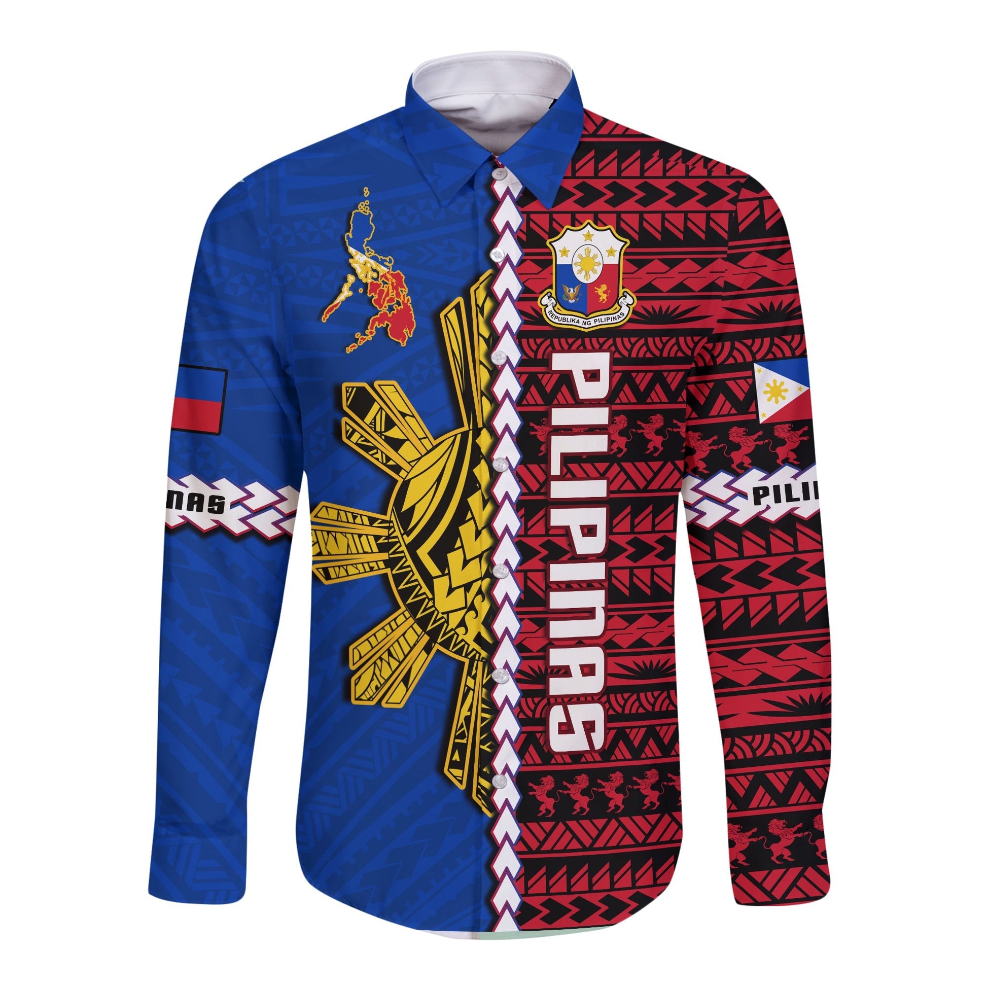 Philippines Long Sleeve Button Shirt Pilipinas Sun Mix Polynesian Pattern