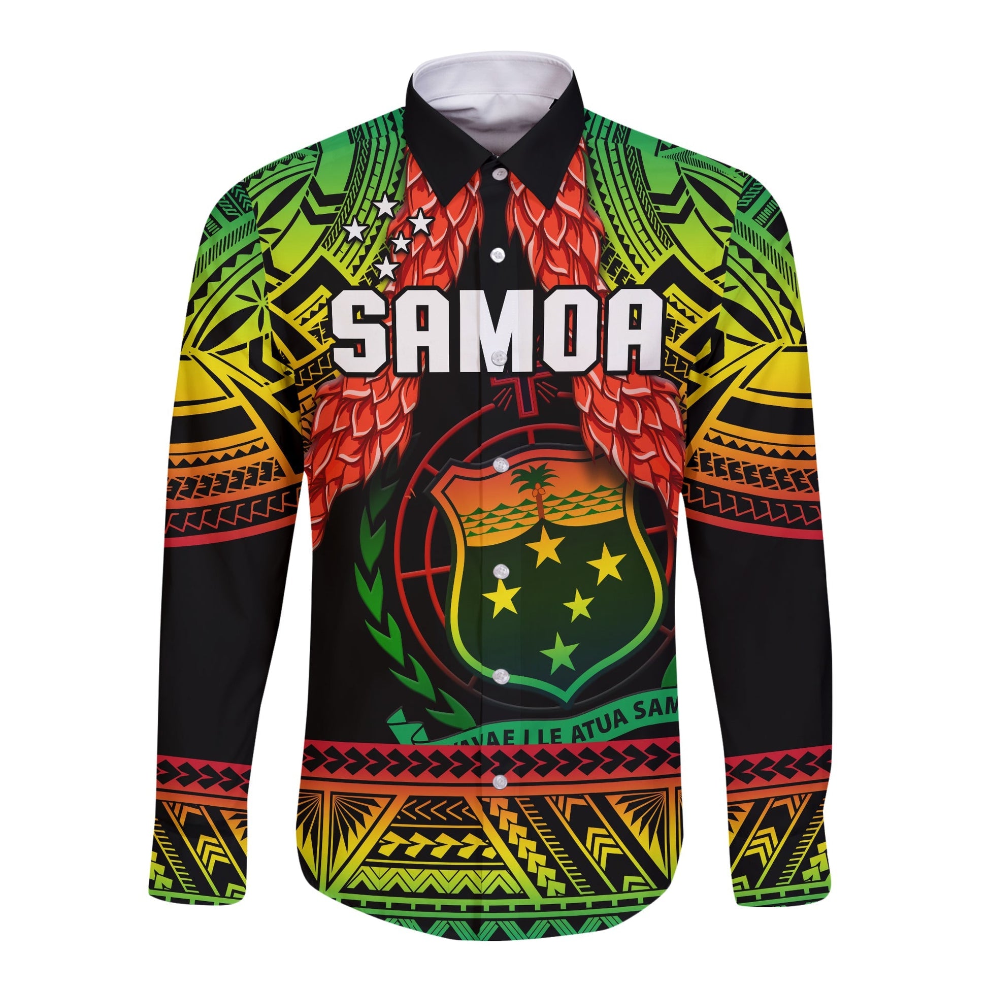 Samoa Rugby Long Sleeve Button Shirt Teuila Torch Ginger Gradient Style