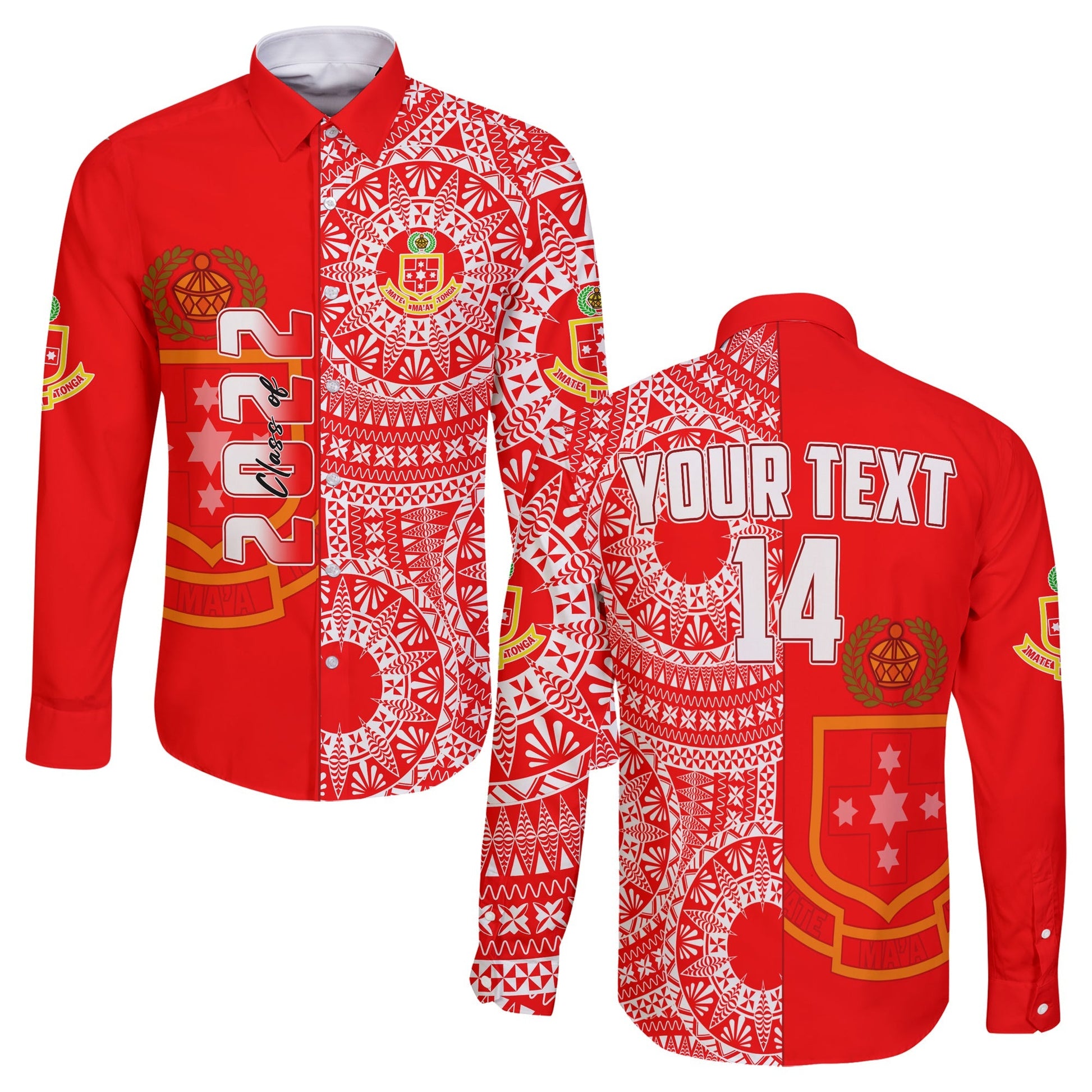 (Custom Text And Number) Kolisi Tonga High School Long Sleeve Button Shirt Class Of Year Tongan Ngatu Pattern