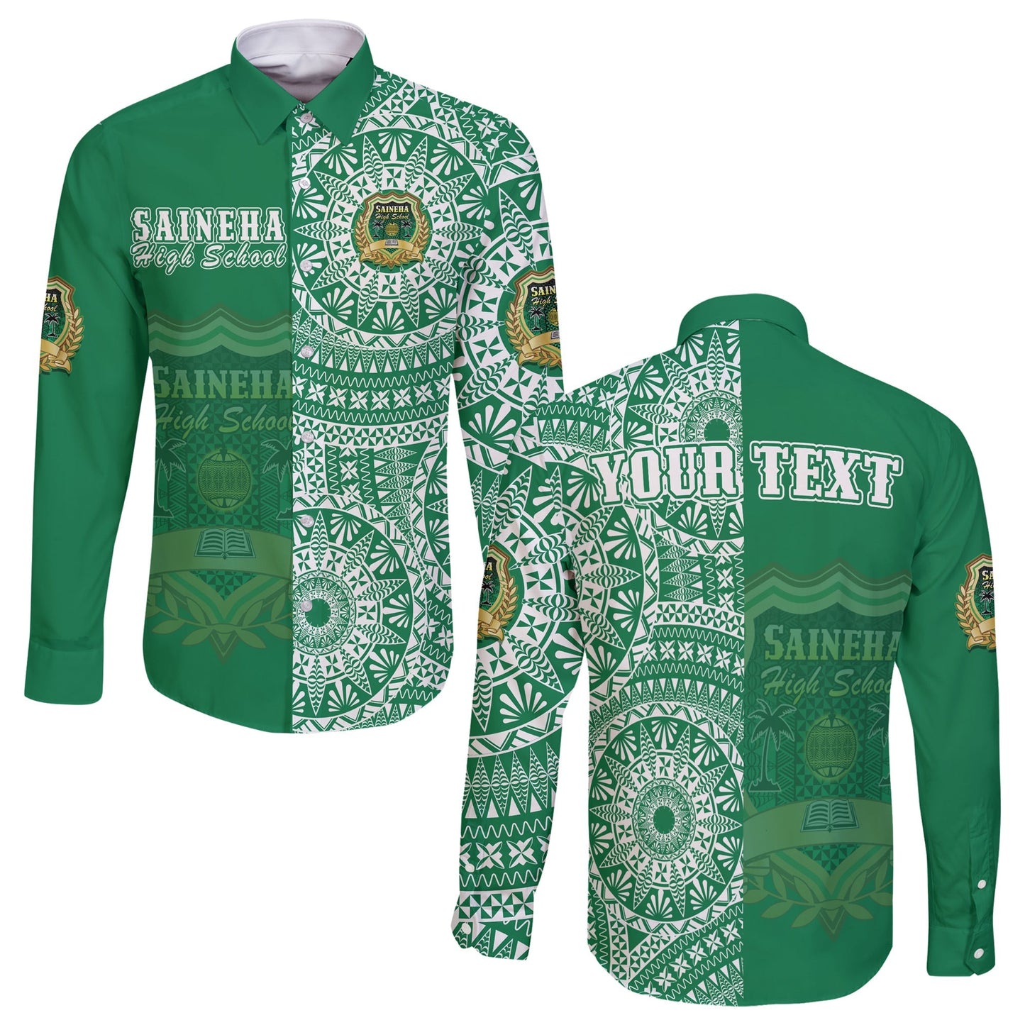 (Custom Personalised) Tonga Saineha High School Long Sleeve Button Shirt Tongan Ngatu Pattern