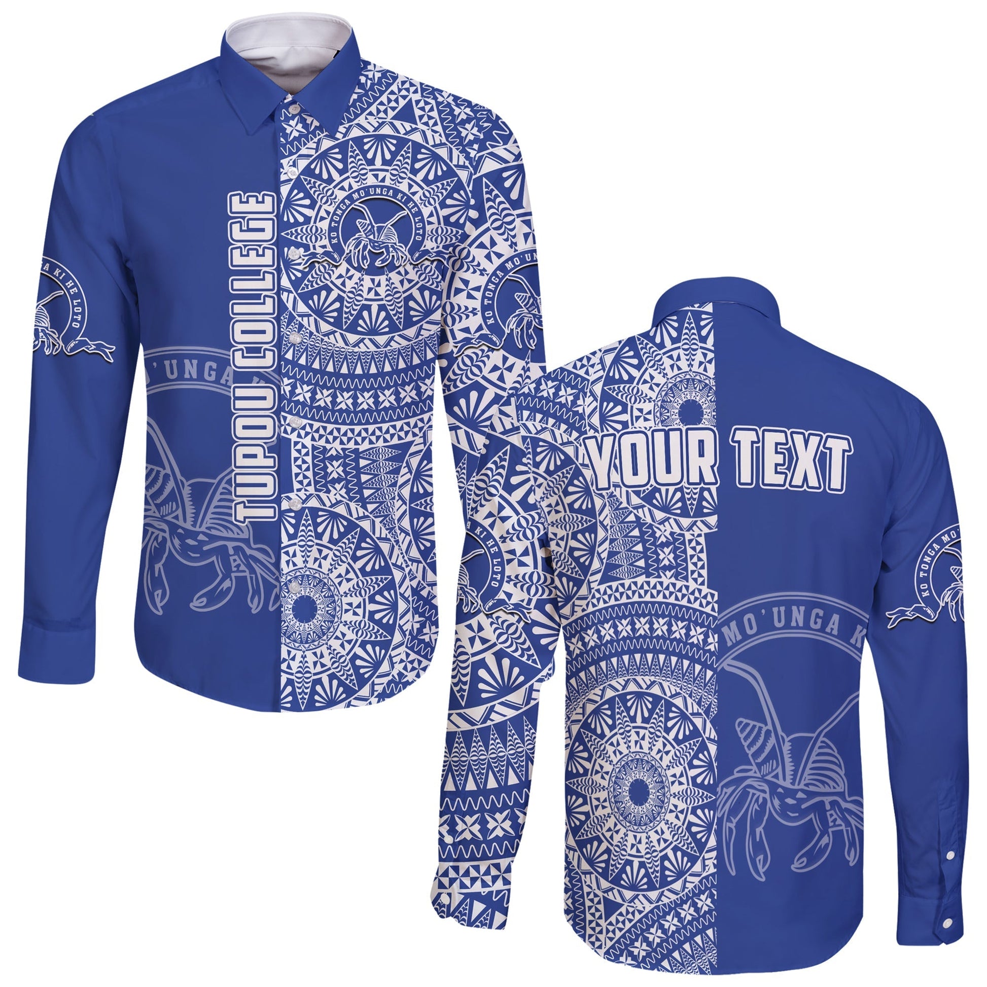(Custom Personalised) Tupou Tonga College Long Sleeve Button Shirt Tongan Ngatu Pattern