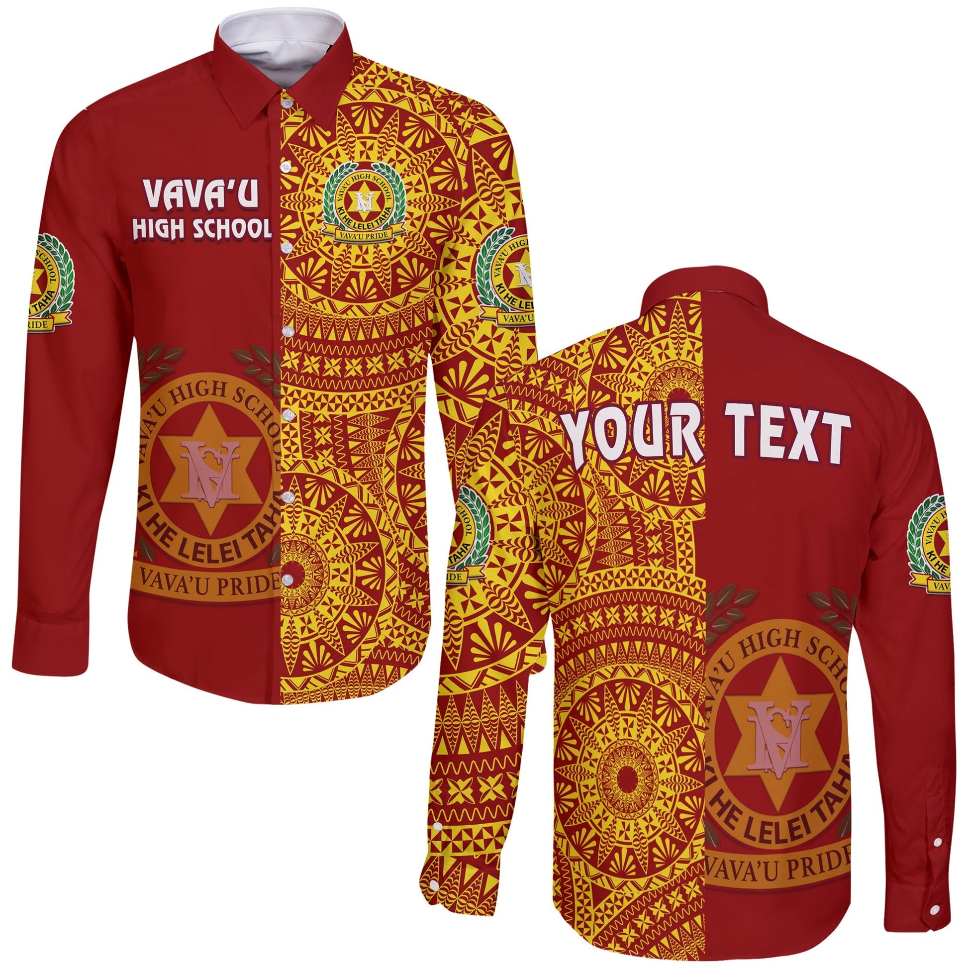 (Custom Personalised) Tonga Vavau High School Long Sleeve Button Shirt Tongan Ngatu Pattern