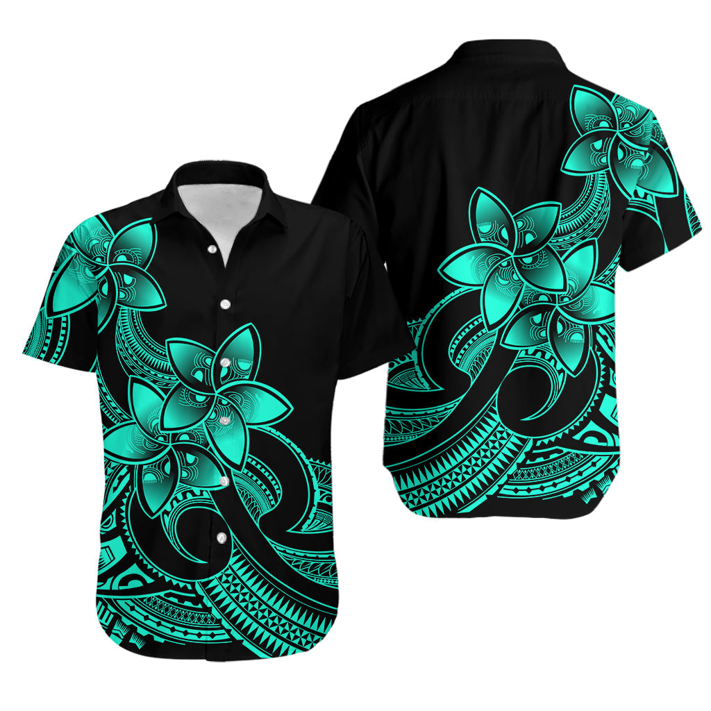Polynesian Couple Outfits Plumeria Flowers Couples Bodycon Dress Hawaiian Shirt Polynesian Tribal Aqua Vibe