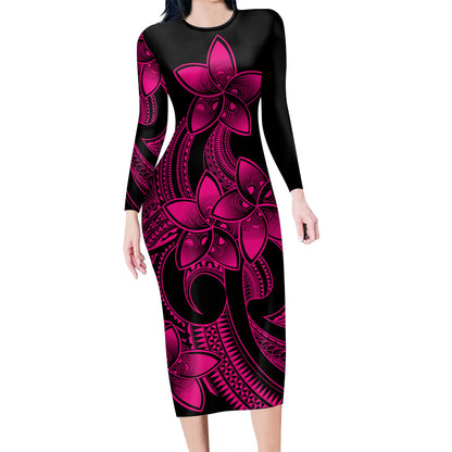 Polynesian Couple Outfits Plumeria Flowers Couples Bodycon Dress Hawaiian Shirt Polynesian Tribal Pink Vibe