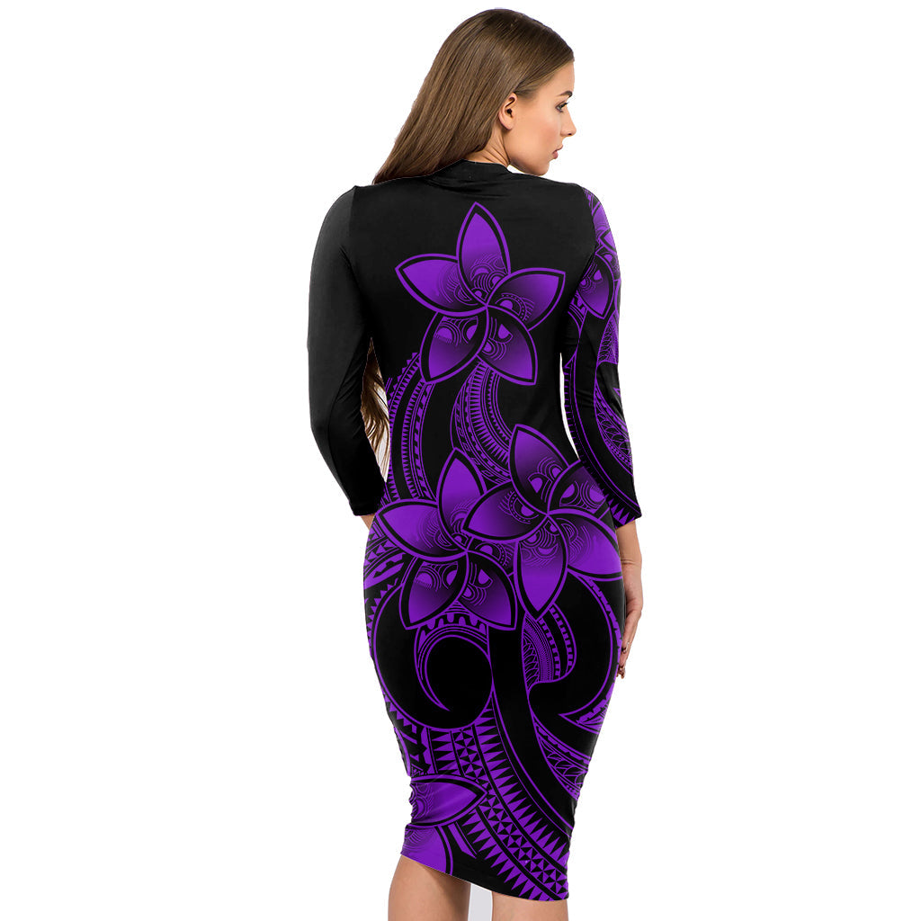 Polynesian Couple Outfits Plumeria Flowers Couples Bodycon Dress Hawaiian Shirt Polynesian Tribal Purple Vibe