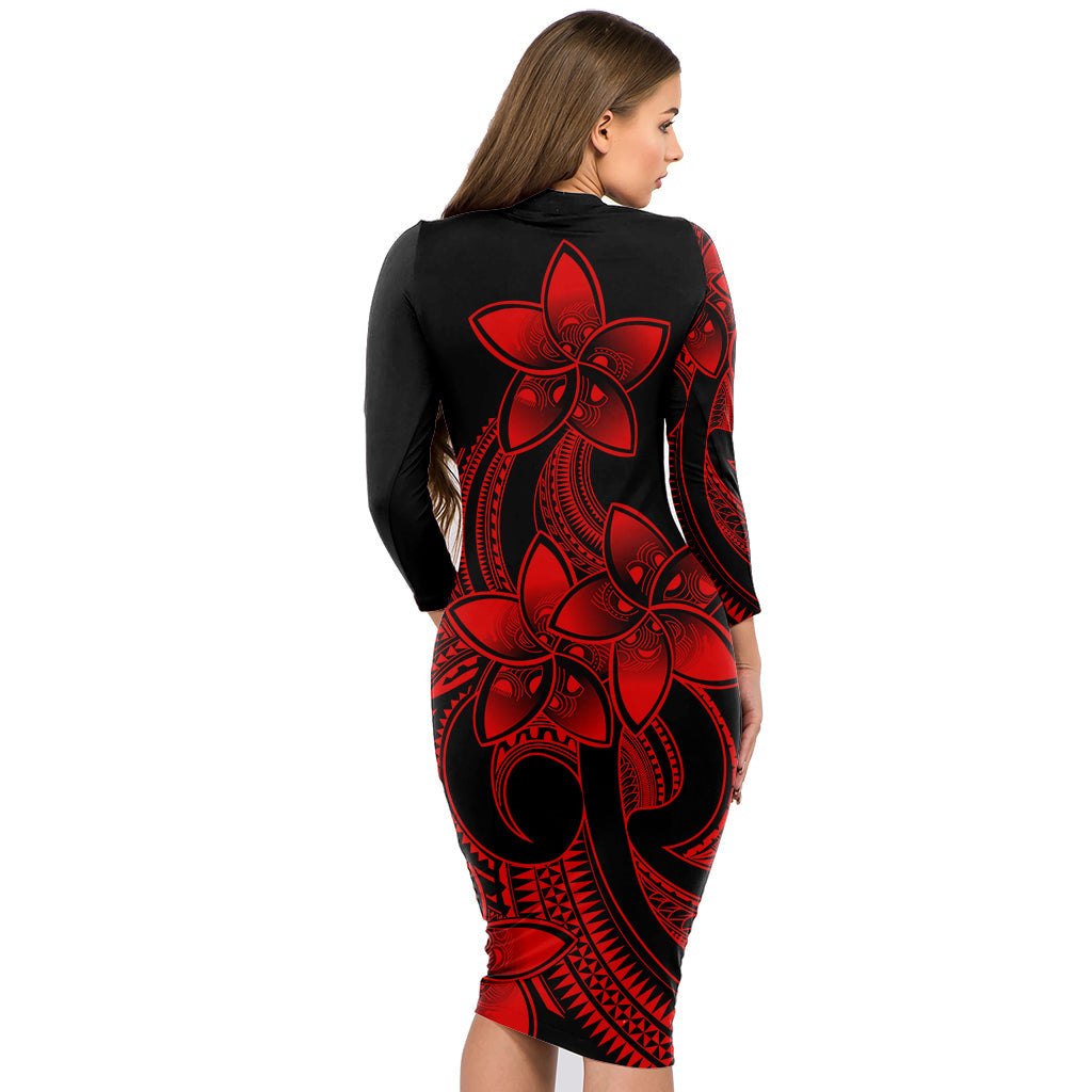 Polynesian Couple Outfits Plumeria Flowers Couples Bodycon Dress Hawaiian Shirt Polynesian Tribal Red Vibe
