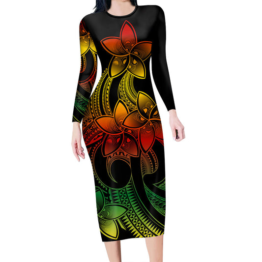 Polynesian Couple Outfits Plumeria Flowers Couples Bodycon Dress Hawaiian Shirt Polynesian Tribal Reggae Vibe