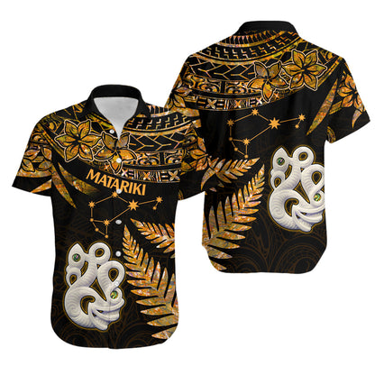Couples Matching Hawaiian Outfits Matariki New Zealand Couples Bodycon Dress Hawaiian Shirt Manaia with Paua Shell - Gold