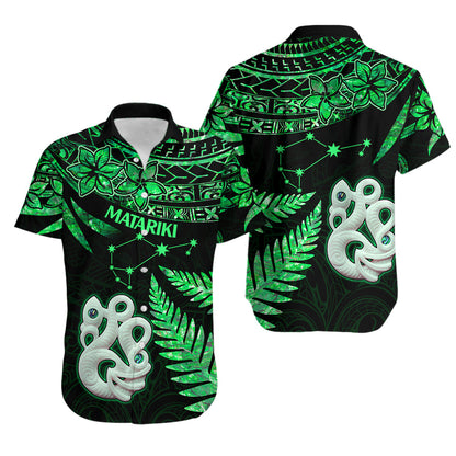 Couples Matching Hawaiian Outfits Matariki New Zealand Couples Bodycon Dress Hawaiian Shirt Manaia with Paua Shell - Green