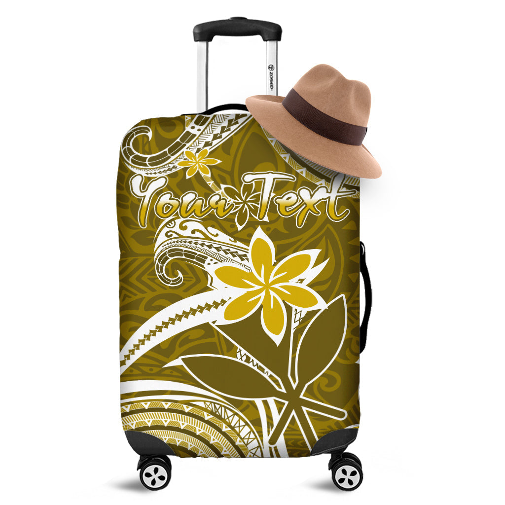 (Custom Personalised) Hawaii Flowers Wave Luggage Cover Kanaka Maoli Gold Polynesian