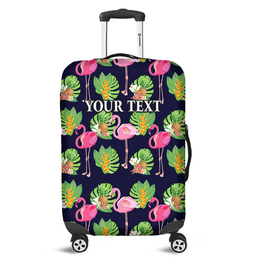 (Custom Personalised) Hawaii Luggage Cover Tropical Pattern With Pink Flamingos and Pineapple Ver.01