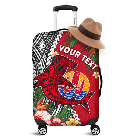 (Custom Personalised) Tahiti Islands Luggage Cover Polynesian Shark Mix Tropical Flowers