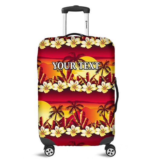 (Custom Personalised) Hawaii Luggage Cover Tropical Golden Sunset With Hibiscus Flowers