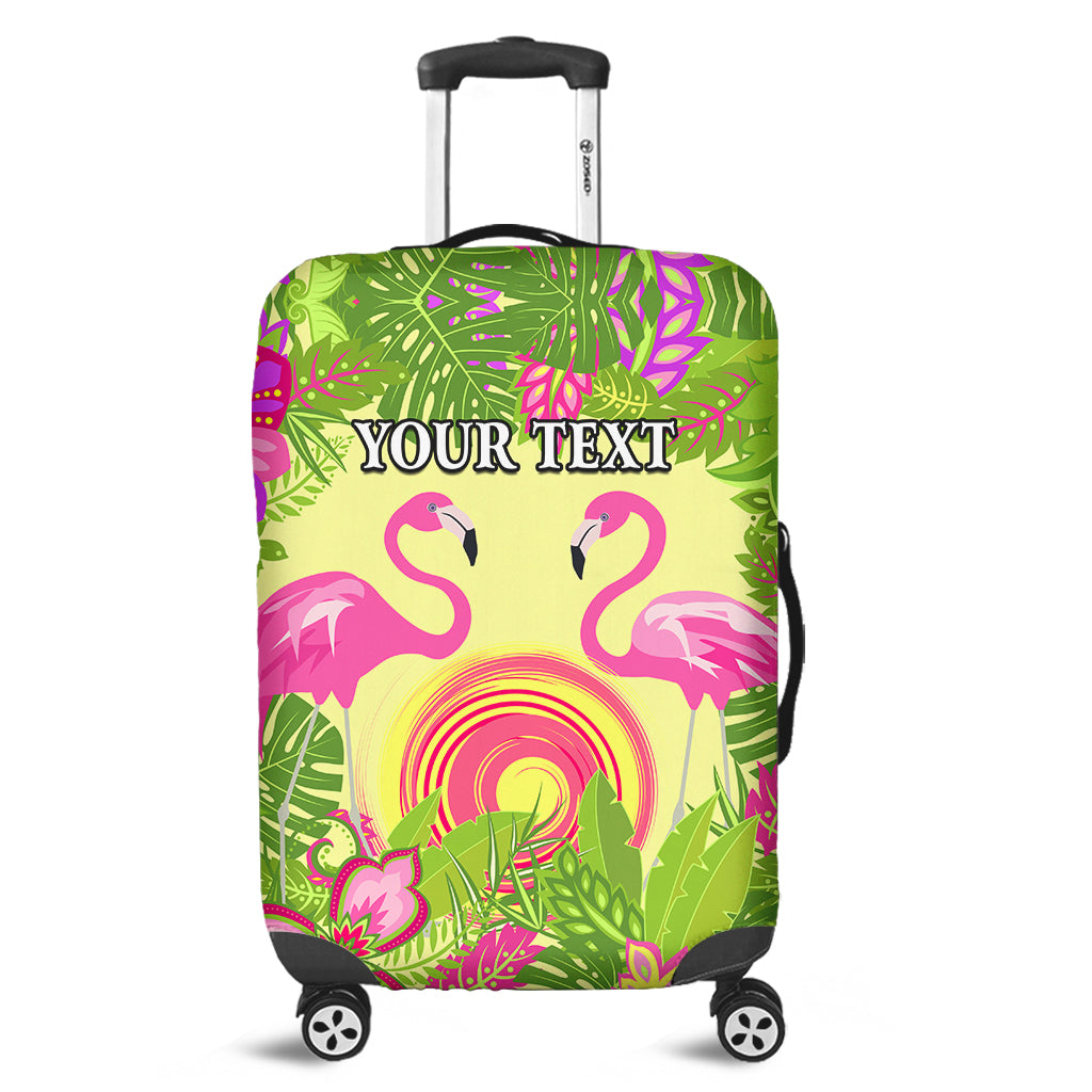 (Custom Personalised) Hawaii Luggage Cover Tropical Floral With Pair Pink Flamingo