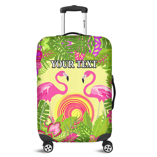 (Custom Personalised) Hawaii Luggage Cover Tropical Floral With Pair Pink Flamingo