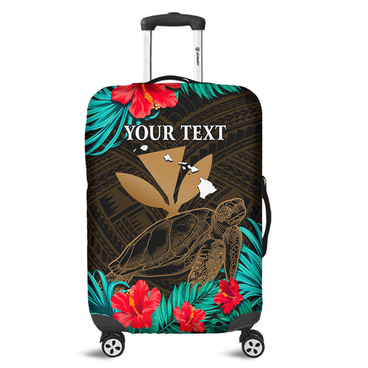 (Custom Personalised) Hawaii Luggage Cover Hibiscus Kanaka Hawaiian Map Sea Turtle Ver.01