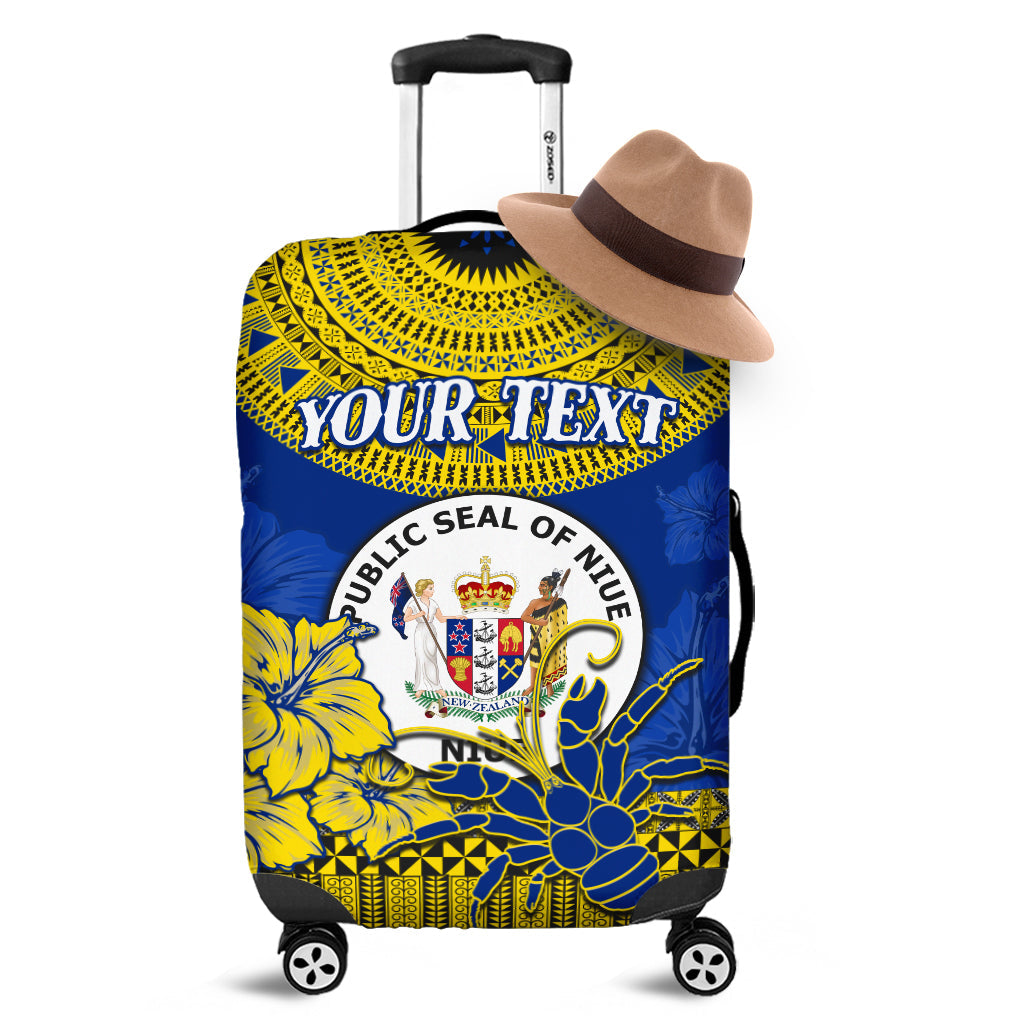 (Custom Personalised) Niue Hiapo Luggage Covers Rock of Polynesia Tapa Niuean Crab Happy Day