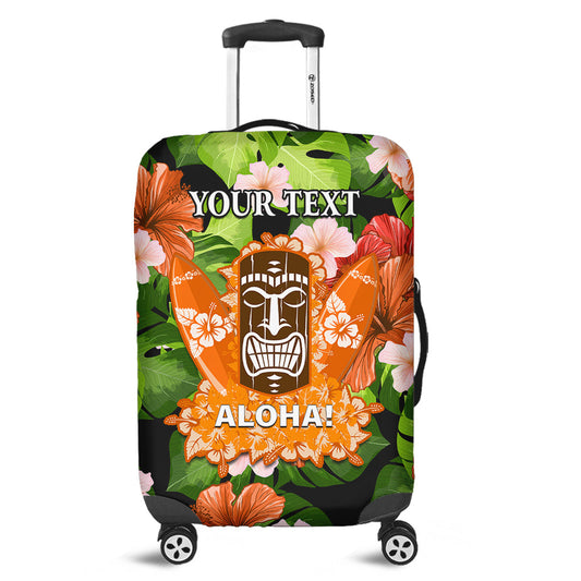 (Custom Personalised) Hawaii Luggage Cover Aloha Tiki Mask Hibiscus Flowers Ver.01