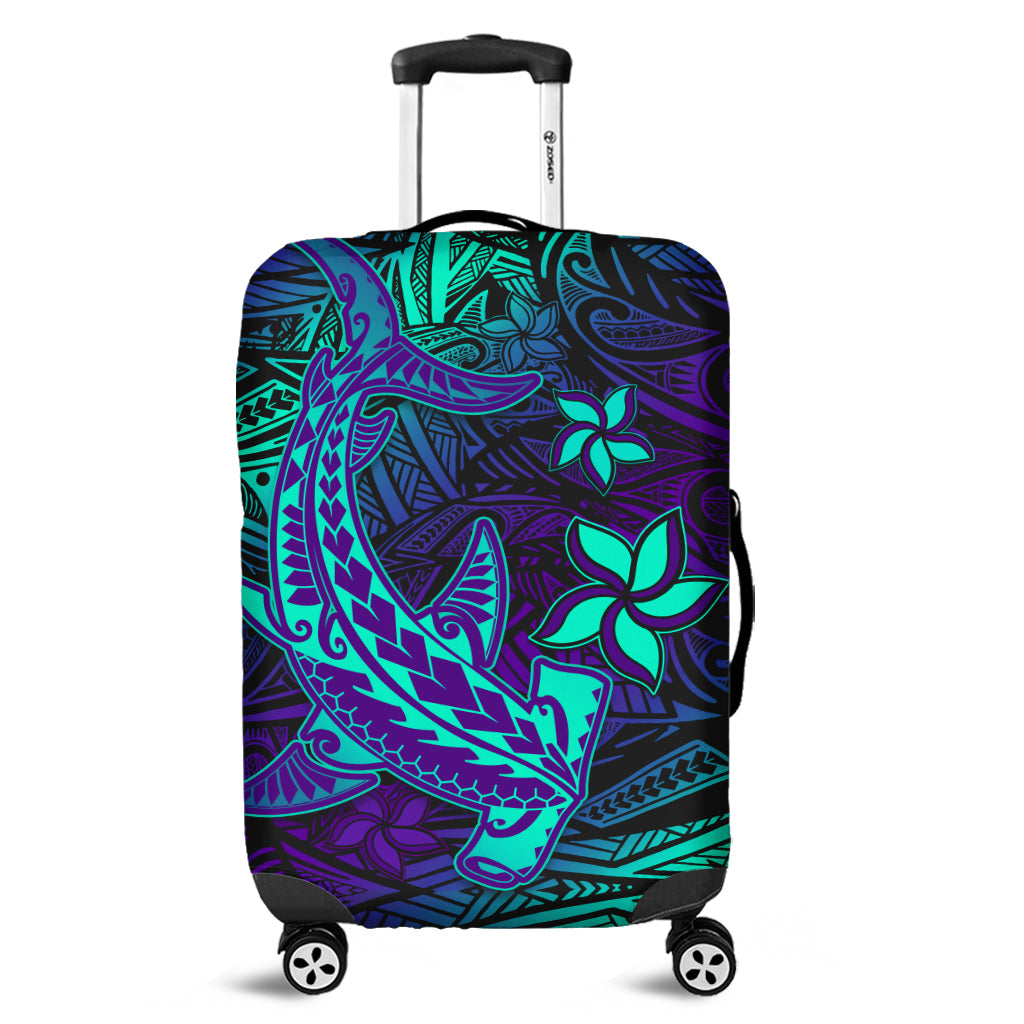 Polynesian Luggage Cover Purple Paradise Hawaiian Tribal Hammerhead Shark