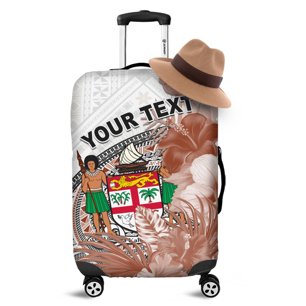(Custom Personalised) Fiji Tapa Luggage Covers White Fijian Masi Be Loved Hibiscus