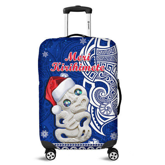 New Zealand Christmas Luggage Cover Hei Tiki Blue Pohutukawa Meri Kirihimete