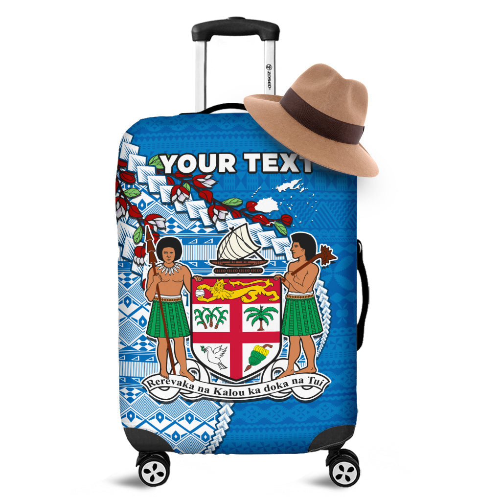 (Custom Personalised) Fiji Luggage Cover Fijian Drua Mix Tagimaucia Flower Blue Style