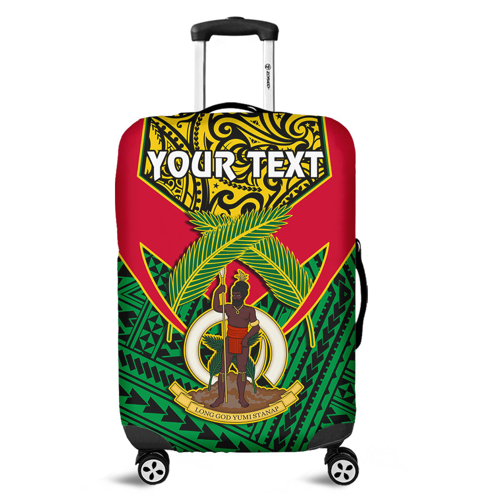 (Custom Personalised) Vanuatu Rugby Luggage Cover Coat Of Arms Polynesian Pattern