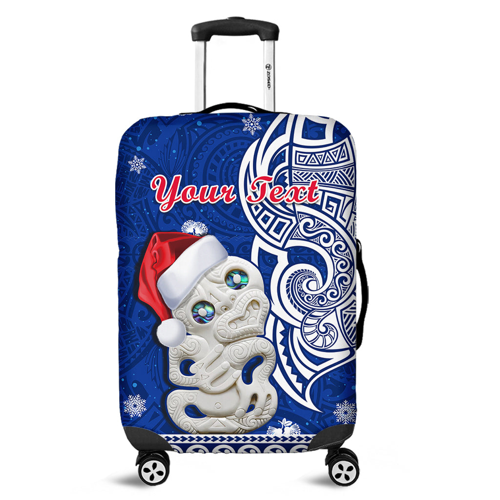 (Custom Personalised) New Zealand Christmas Luggage Cover Hei Tiki Blue Pohutukawa Meri Kirihimete