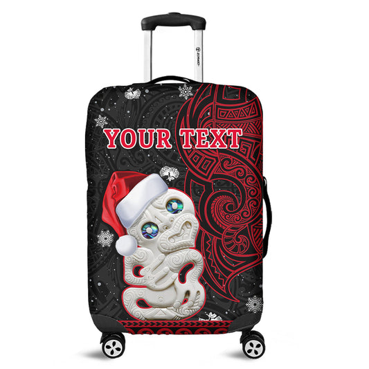 (Custom Personalised) New Zealand Christmas Luggage Cover Hei Tiki Red Pohutukawa Meri Kirihimete