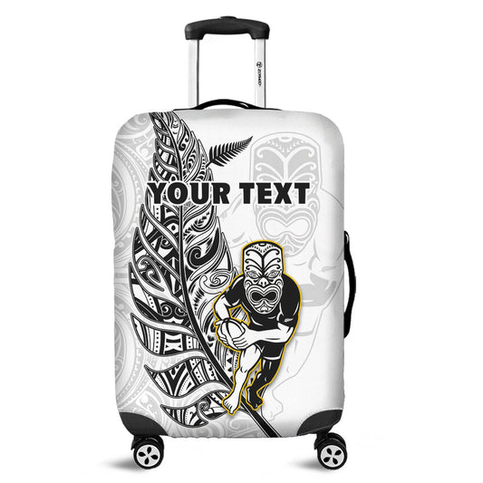 (Custom Personalised) New Zealand Silver Fern Rugby Luggage Cover All Black Maori Version White