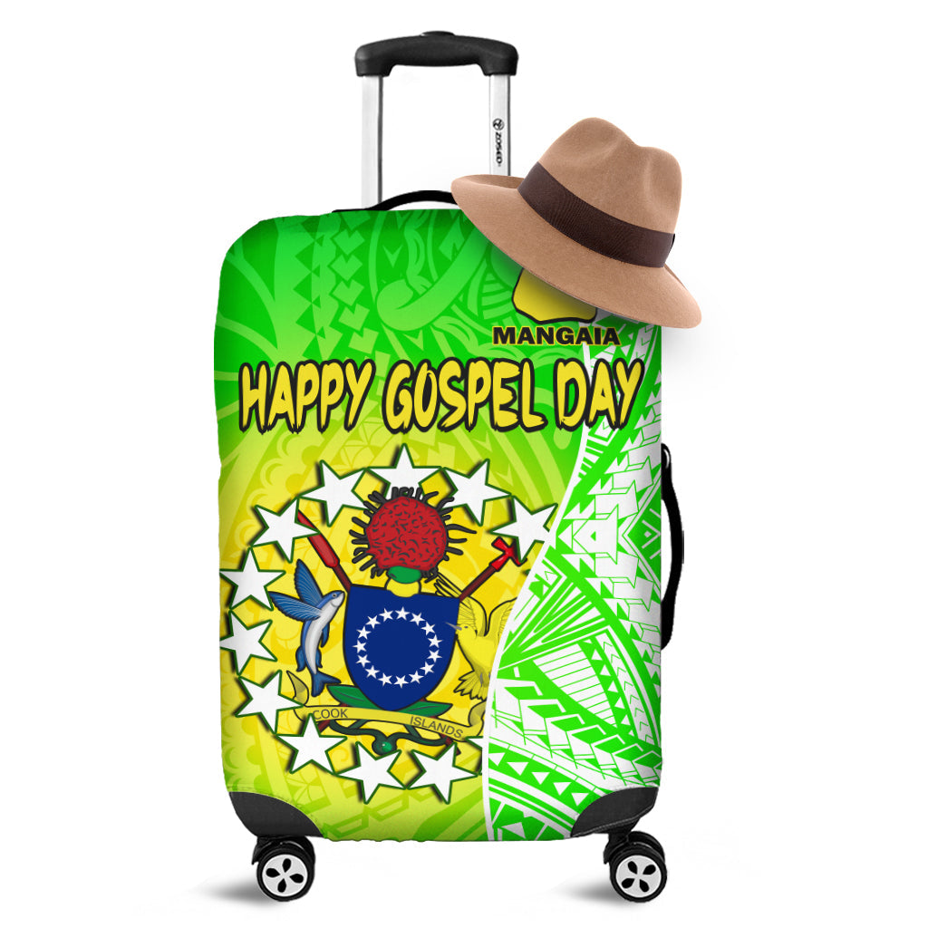 Happy Mangaia Gospel Day Luggage Cover Cook Islands Coat Of Arms Polynesian Pattern