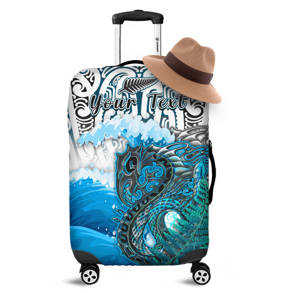 (Custom Personalised) Manaia Maori Luggage Covers Fern Aotearoa Blue Waves