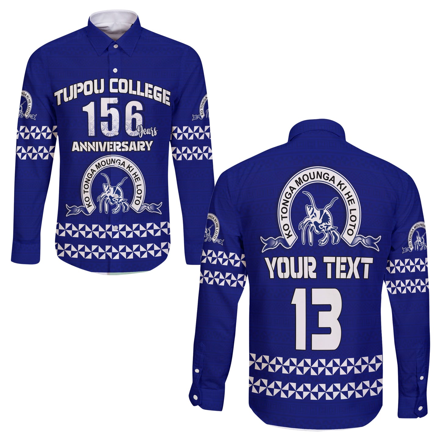 (Custom Text and Number) Tonga Tupou College Toloa Hawaii Long Sleeve Button Shirt 156 Years Anniversary Tongan Ngatu
