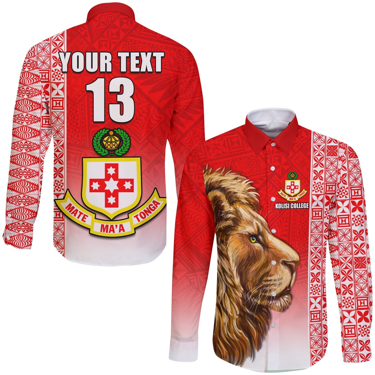 (Custom Text and Number) Kolisi Tonga College Atele Hawaii Long Sleeve Button Shirt Home of the Lions