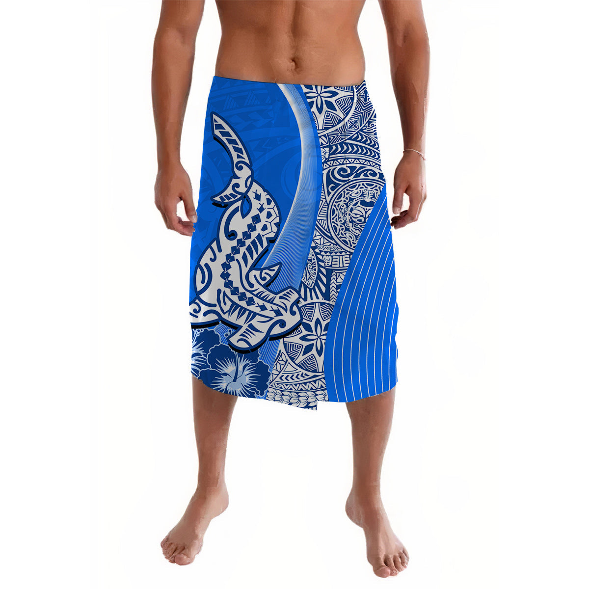 Hawaiian Shark Polynesian Lavalava Vibe Blue Style