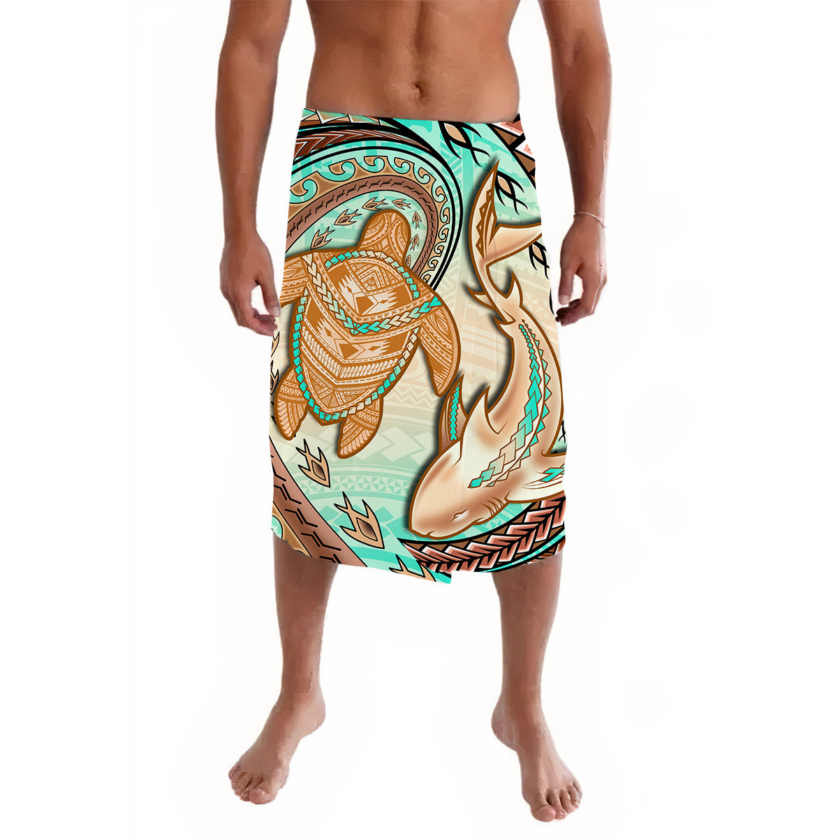 Hawaii Lavalava Polynesian Shark And Sea Turtle Dreamy Turquoise Artsy