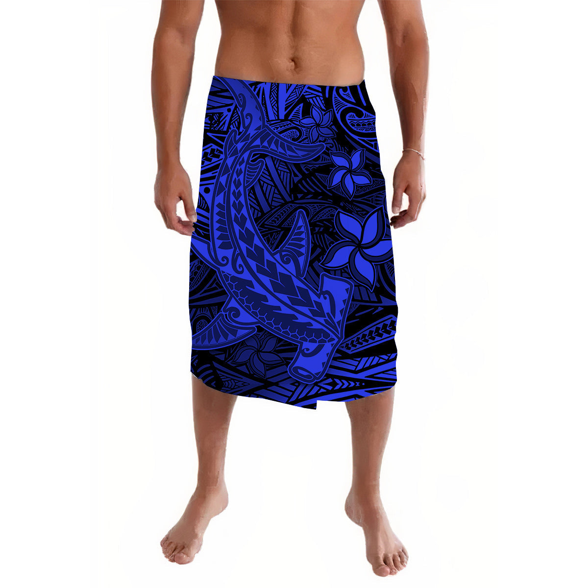 Polynesian Lavalava Blue Hawaiian Tribal Hammerhead Shark