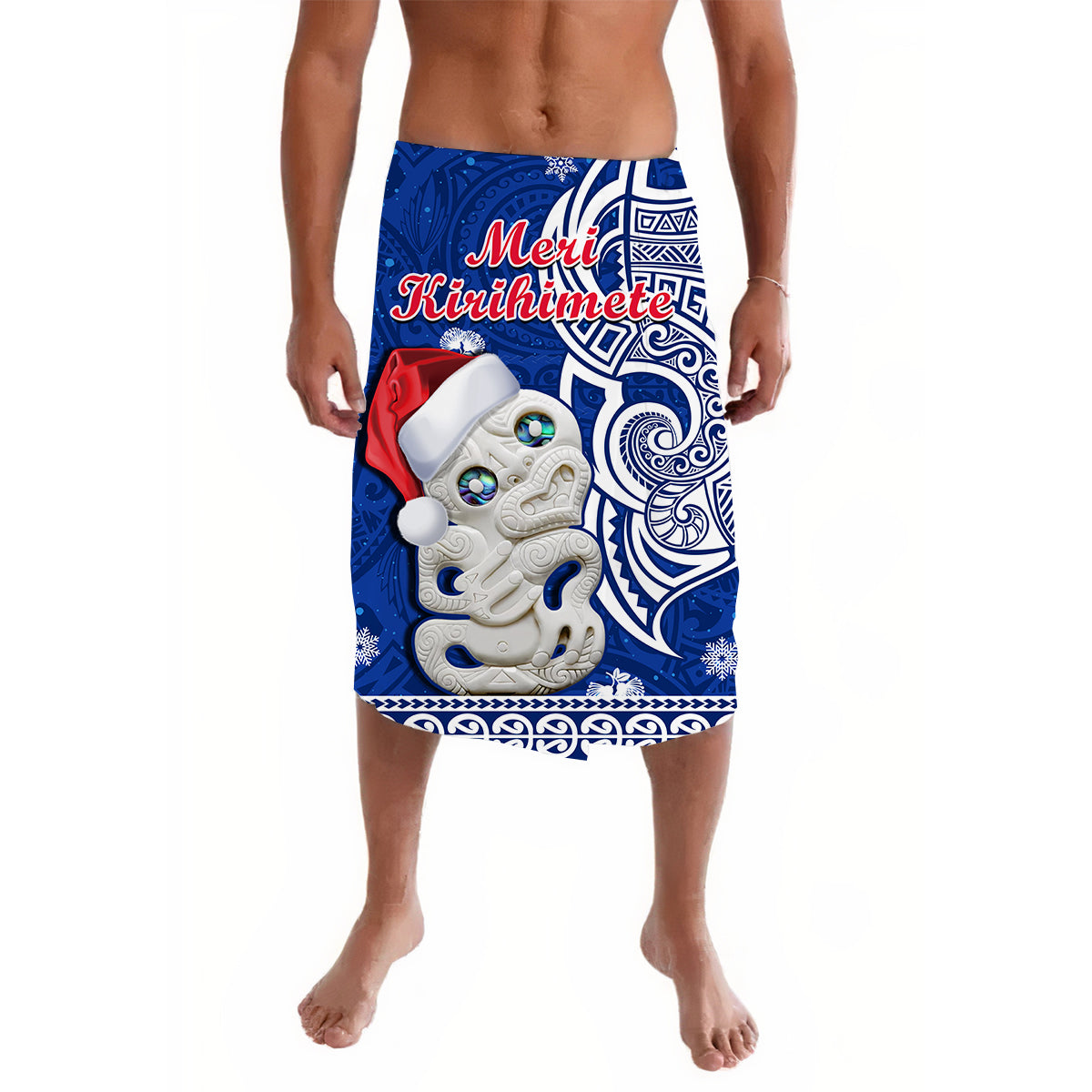 New Zealand Christmas Lavalava Hei Tiki Blue Pohutukawa Meri Kirihimete