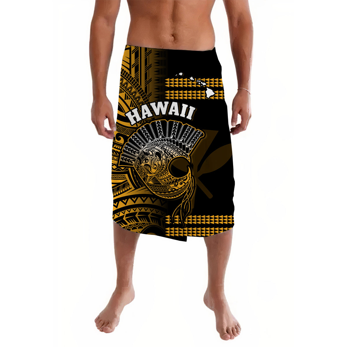 Hawaii Lavalava Kakau Warrior Helmet Gradient Gold Polynesian