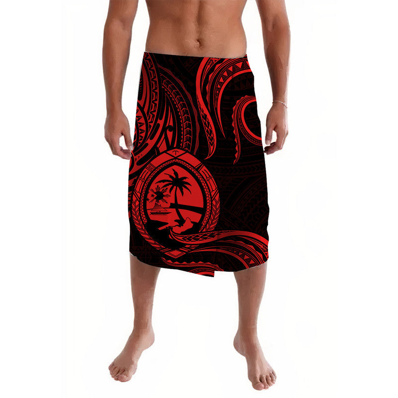 Polynesian Guam With Polynesian Tribal Tattoo and Coat of Arms Lavalava Red Version