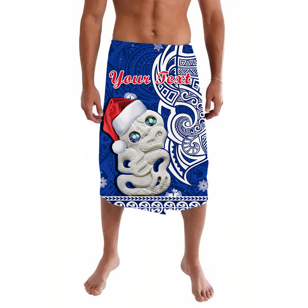 (Custom Personalised) New Zealand Christmas Lavalava Hei Tiki Blue Pohutukawa Meri Kirihimete