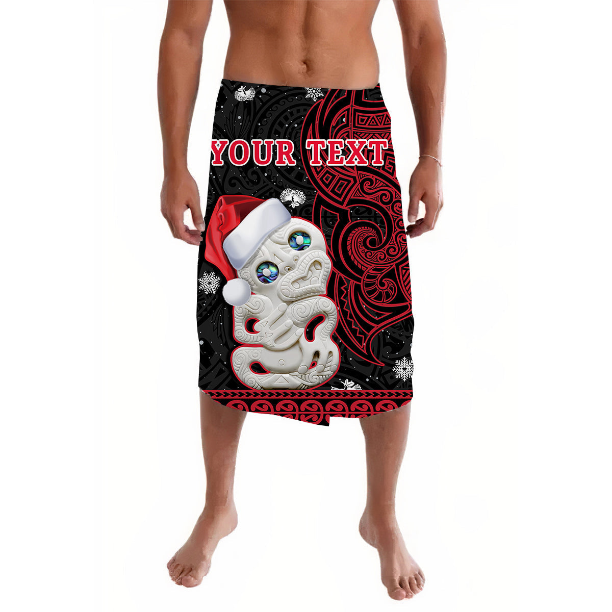(Custom Personalised) New Zealand Christmas Lavalava Hei Tiki Red Pohutukawa Meri Kirihimete