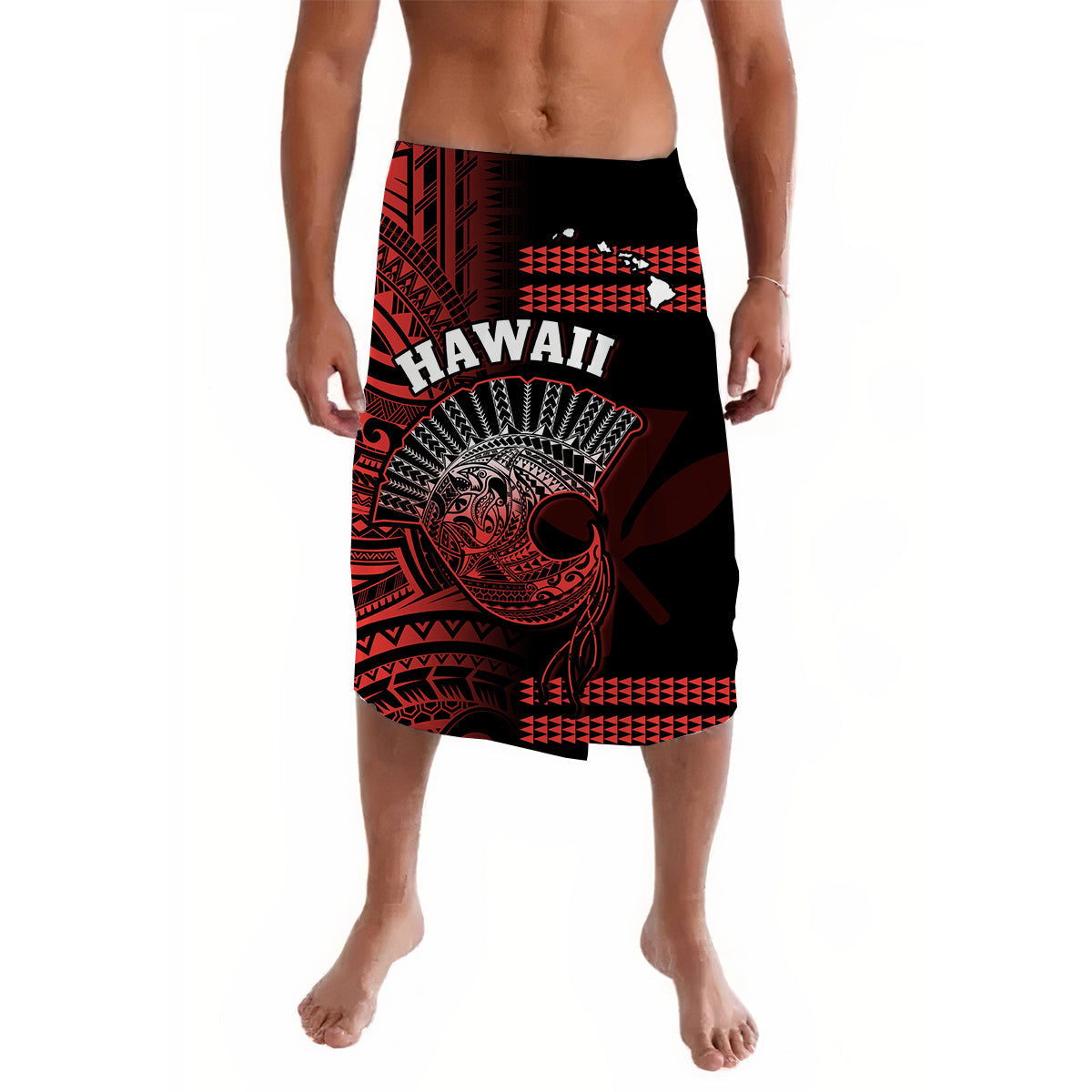 Hawaii Lavalava Kakau Warrior Helmet Gradient Red Polynesian