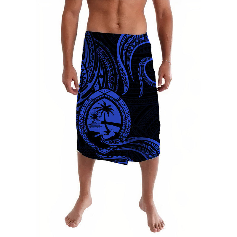 Polynesian Guam With Polynesian Tribal Tattoo and Coat of Arms Lavalava Blue Version