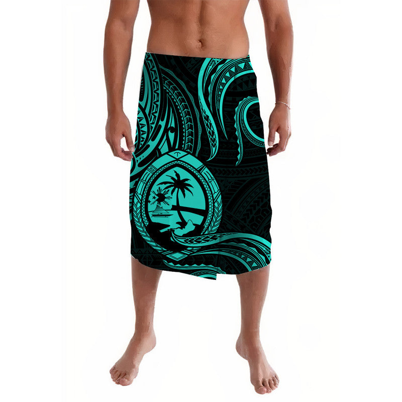 Polynesian Guam With Polynesian Tribal Tattoo and Coat of Arms Lavalava Turquoise Version