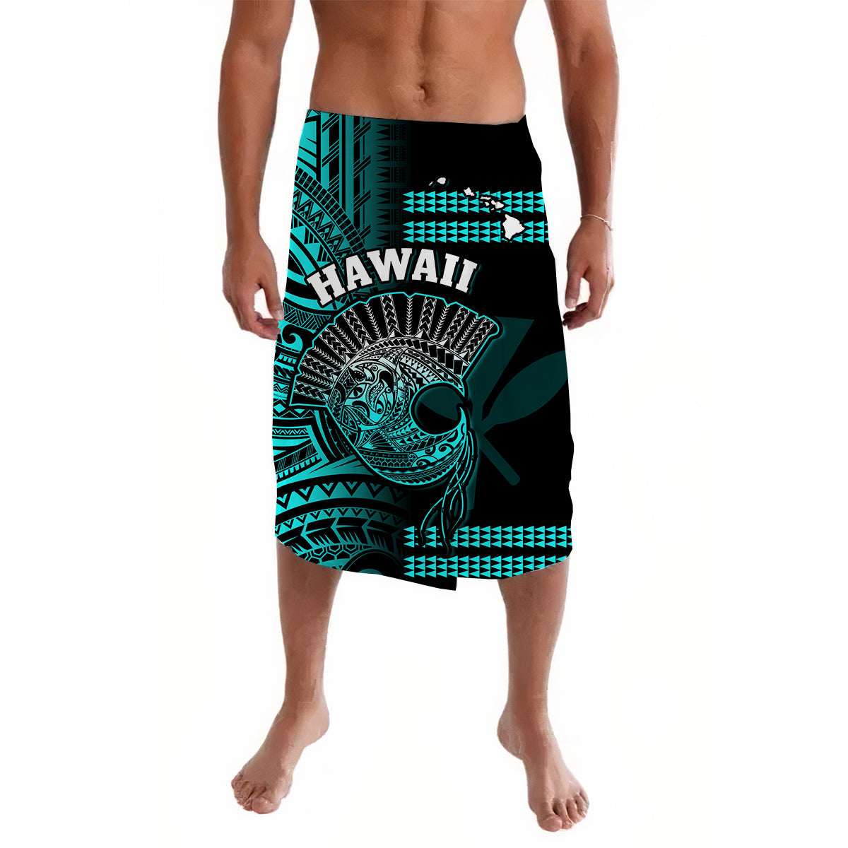 Hawaii Lavalava Kakau Warrior Helmet Gradient Turquoise Polynesian