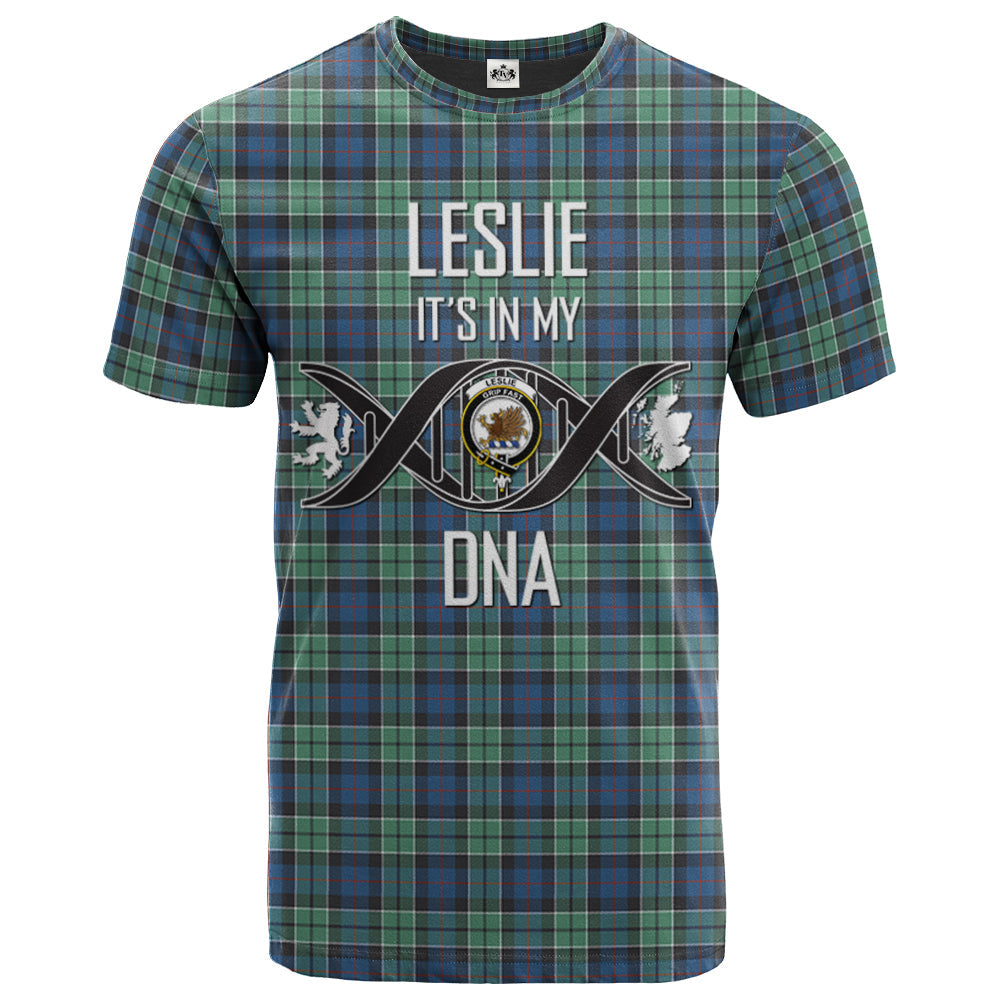 Printivon Leslie Hunting Ancient Clan DNA In Me Tartan Crest T Shirt